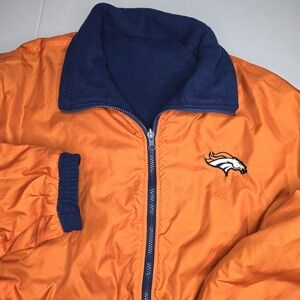 DENVER‎ BRONCOS Game Gear Men's Large Reversible Orange Blue Jacket NFL -1642